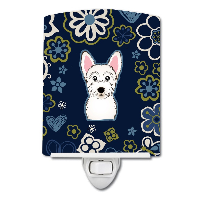 Blue Flowers Westie Ceramic Night Light BB5077CNL