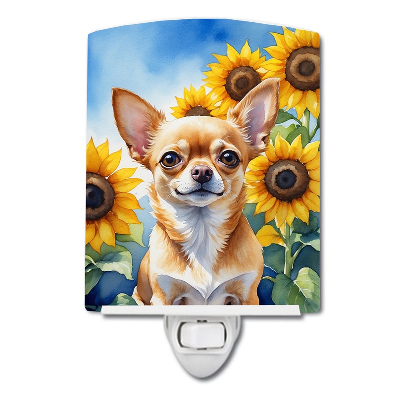 Chihuahua in Sunflowers Ceramic Night Light