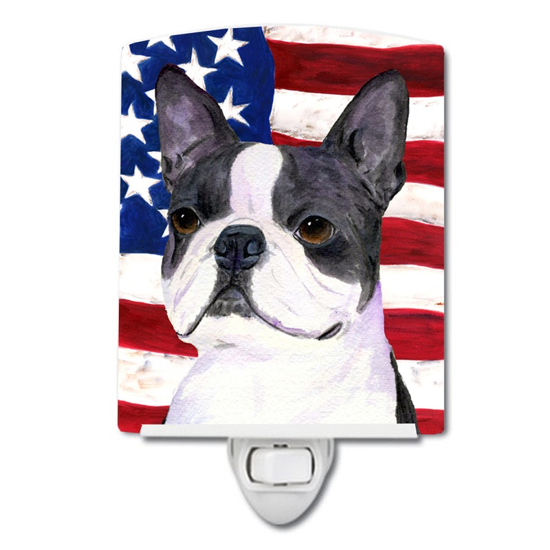 USA American Flag with Boston Terrier Ceramic Night Light SS4021CNL