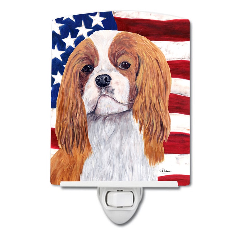 USA American Flag with Cavalier Spaniel Ceramic Night Light SC9115CNL