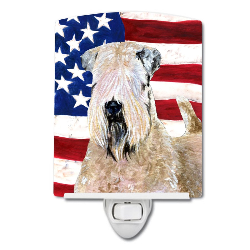 USA American Flag with Wheaten Terrier Soft Coated Ceramic Night Light SS4019CNL