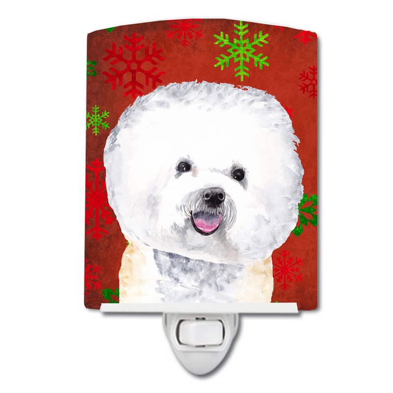 Bichon Frise Red and Green Snowflakes Holiday Christmas Ceramic Night Light SC9402CNL