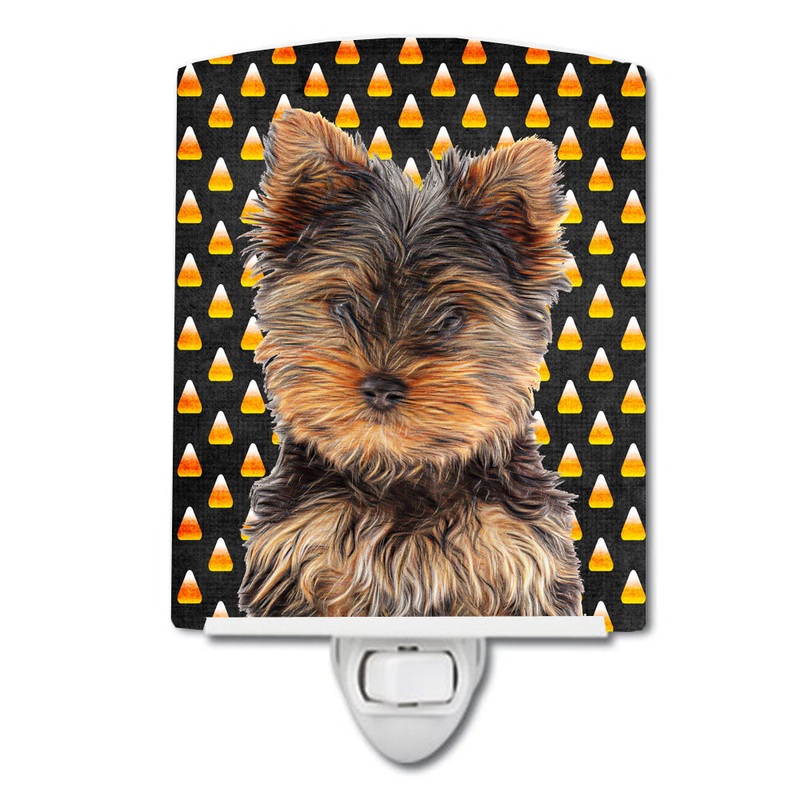 Candy Corn Halloween Yorkie Puppy / Yorkshire Terrier Ceramic Night Light KJ1216CNL