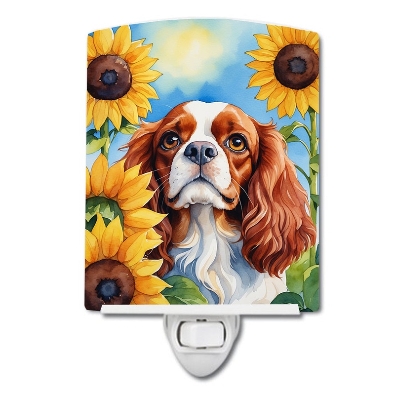 Cavalier Spaniel in Sunflowers Ceramic Night Light