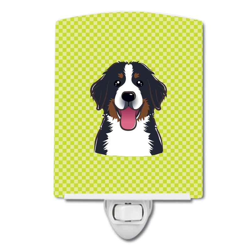 Checkerboard Lime Green Bernese Mountain Dog Ceramic Night Light BB1299CNL
