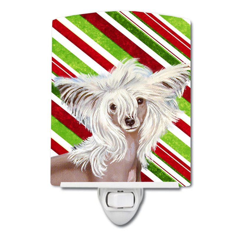 Chinese Crested Candy Cane Holiday Christmas Ceramic Night Light LH9257CNL