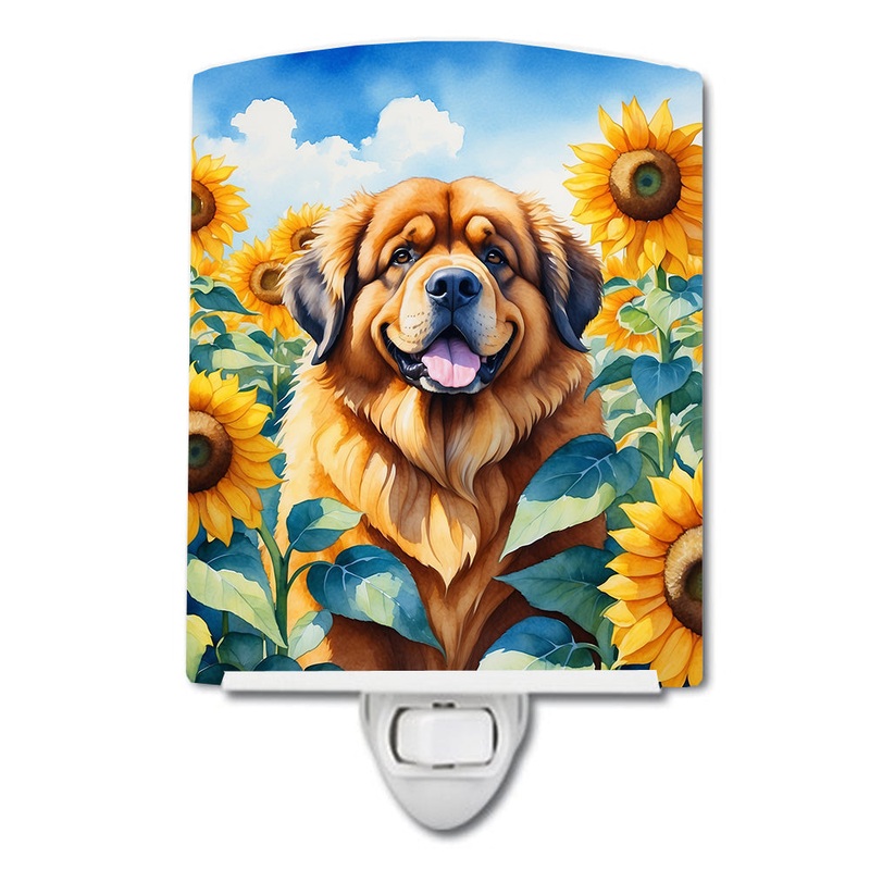 Tibetan Mastiff in Sunflowers Ceramic Night Light