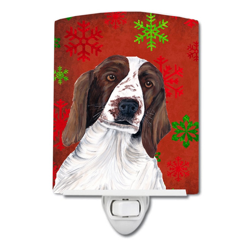 Welsh Springer Spaniel Red  Green Snowflakes Holiday Christmas Ceramic Night Light SC9420CNL