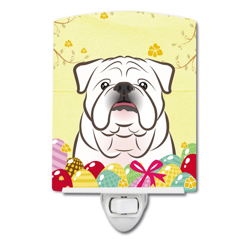 White English Bulldog  Easter Egg Hunt Ceramic Night Light BB1902CNL