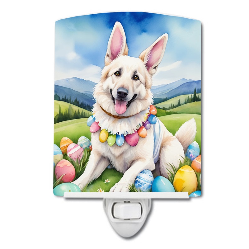 White German Shepherd Easter Egg Hunt Ceramic Night Light