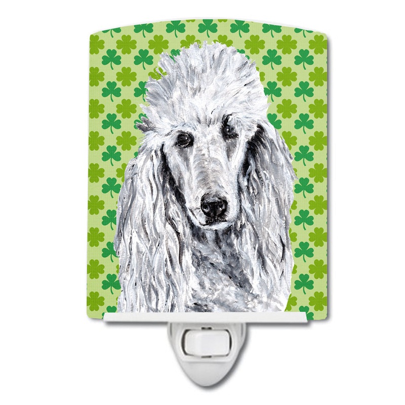 White Standard Poodle Lucky Shamrock St. Patrick's Day Ceramic Night Light SC9727CNL