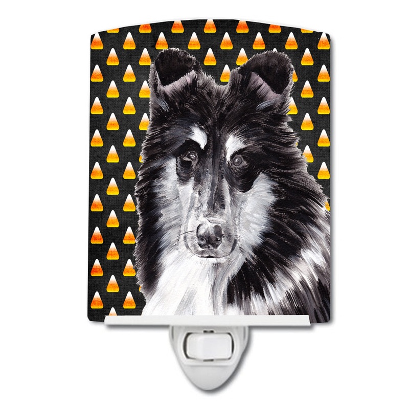 Black and White Collie Candy Corn Halloween Ceramic Night Light SC9654CNL