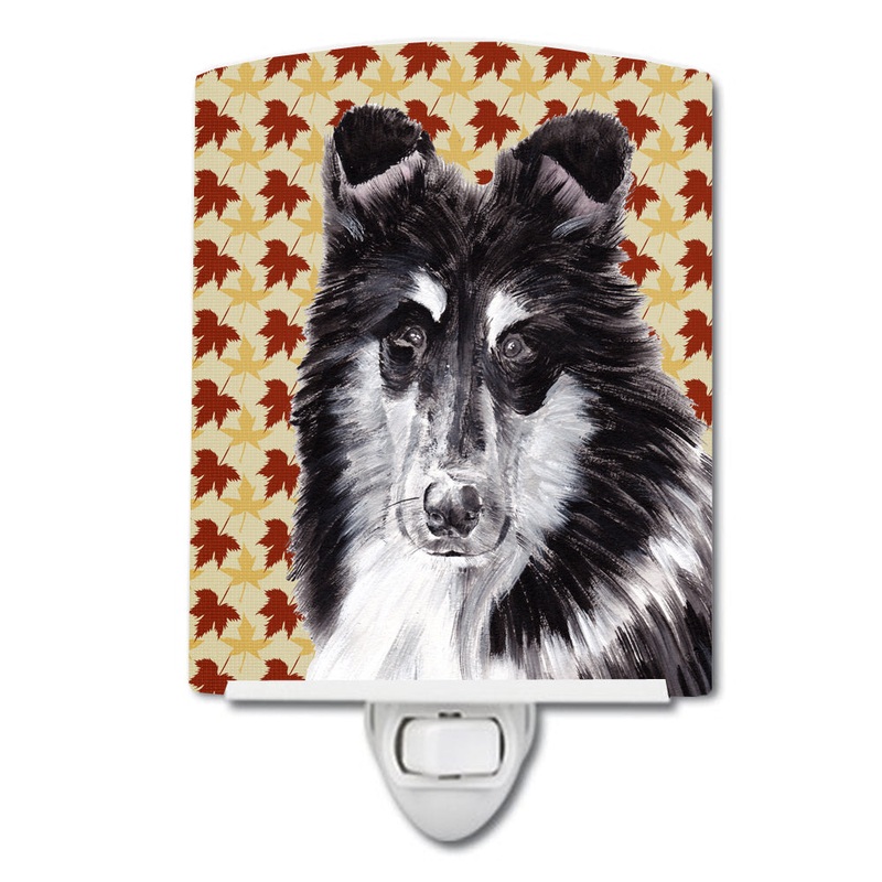 Black and White Collie Fall Leaves Ceramic Night Light SC9678CNL