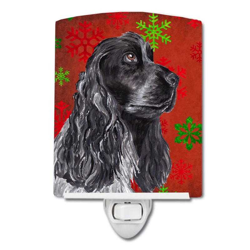 Black Cocker Spaniel Red Snowflakes Holiday Ceramic Night Light SC9582CNL