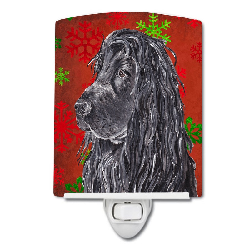 Black Cocker Spaniel Red Snowflakes Holiday Ceramic Night Light SC9583CNL