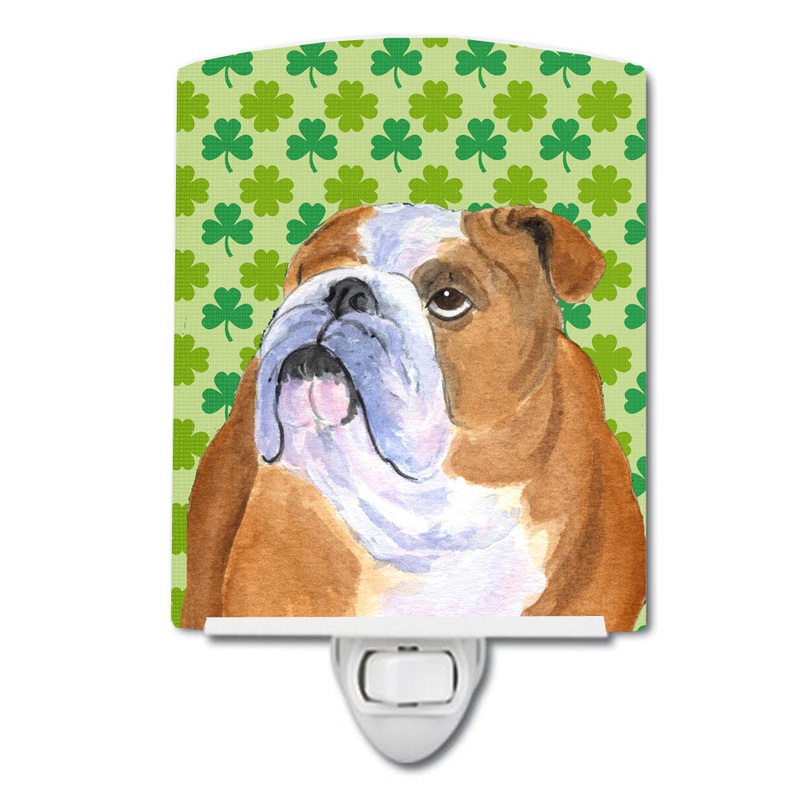 Bulldog English St. Patrick's Day Shamrock Portrait Ceramic Night Light SS4422CNL