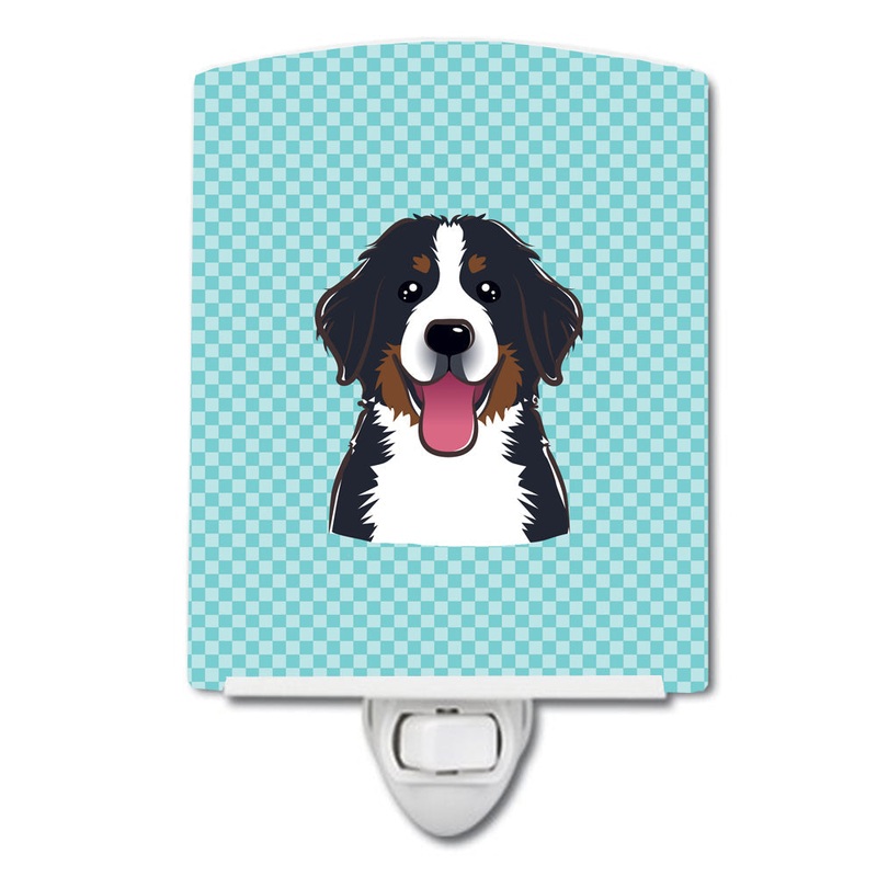 Checkerboard Blue Bernese Mountain Dog Ceramic Night Light BB1175CNL