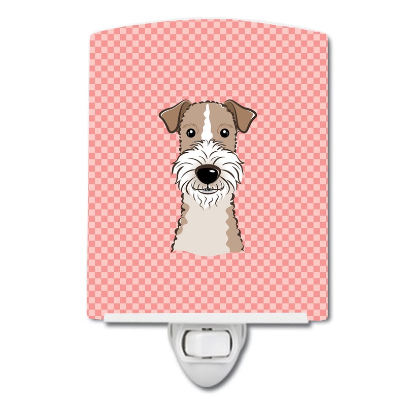 Checkerboard Pink Wire Haired Fox Terrier Ceramic Night Light BB1247CNL