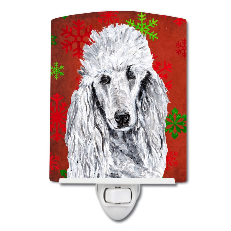 White Standard Poodle Red Snowflakes Holiday Ceramic Night Light SC9751CNL
