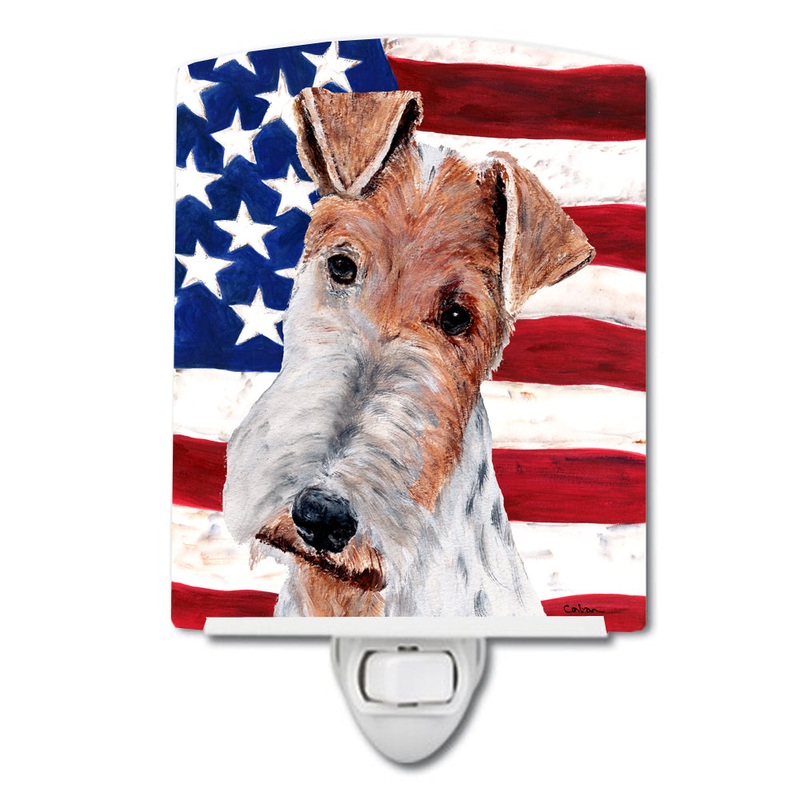 Wire Fox Terrier with American Flag USA Ceramic Night Light SC9628CNL