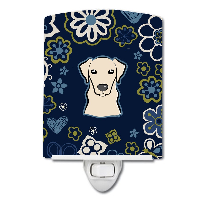 Blue Flowers Yellow Labrador Ceramic Night Light BB5073CNL