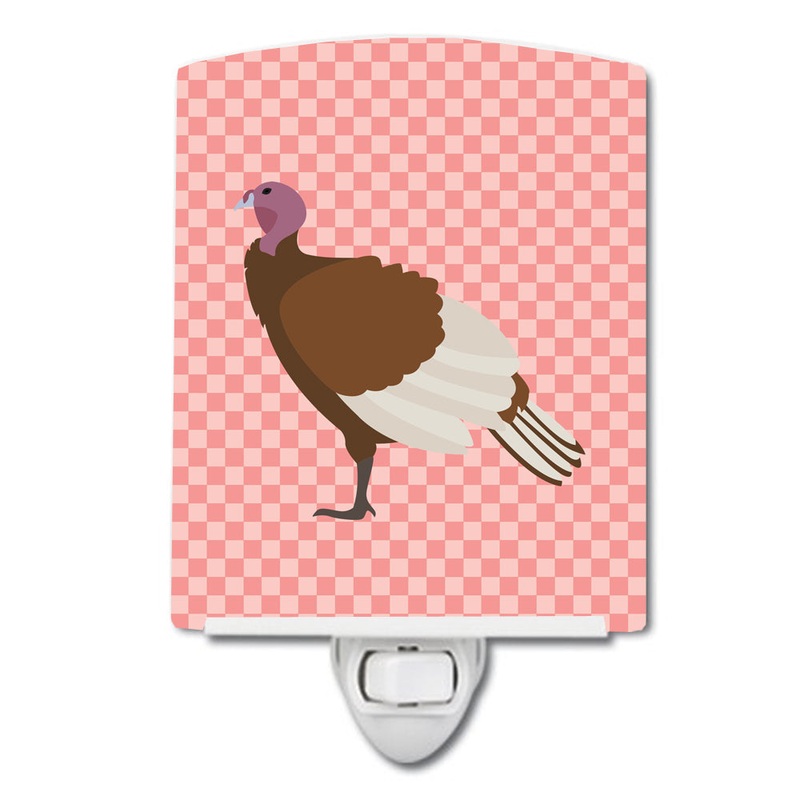 Bourbon Red Turkey Hen Pink Check Ceramic Night Light BB7982CNL