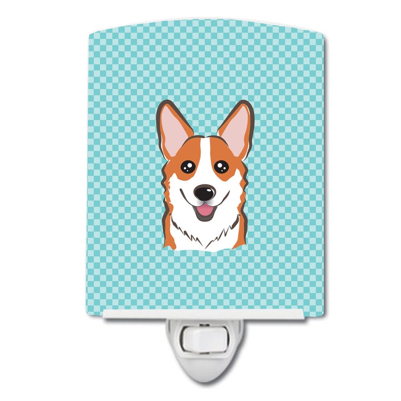 Checkerboard Blue Corgi Ceramic Night Light BB1192CNL