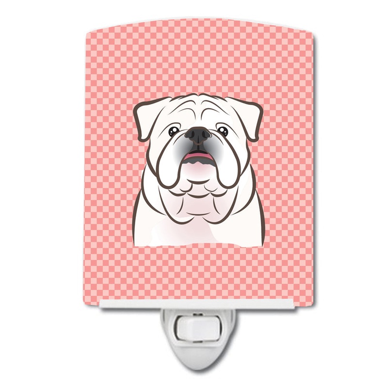 Checkerboard Pink White English Bulldog  Ceramic Night Light BB1220CNL