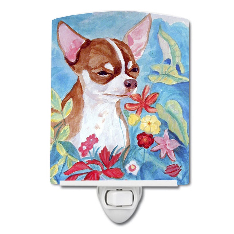 Chihuahua in flowers Ceramic Night Light 7053CNL