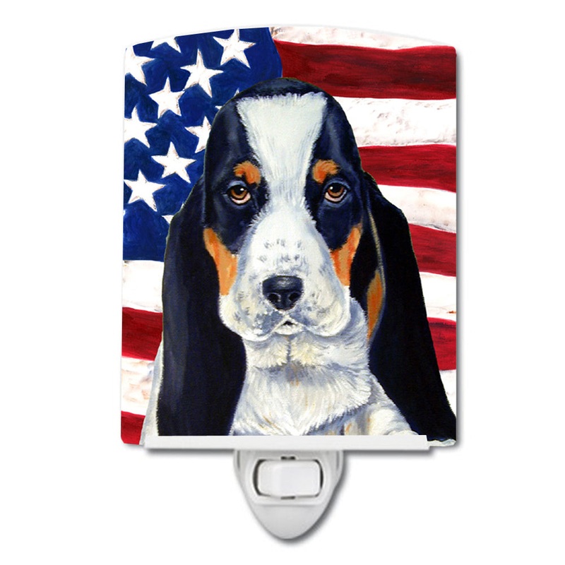USA American Flag with Basset Hound Ceramic Night Light LH9015CNL