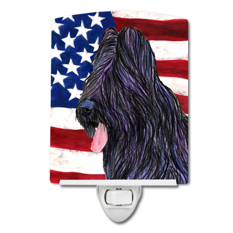 USA American Flag with Briard Ceramic Night Light SS4052CNL