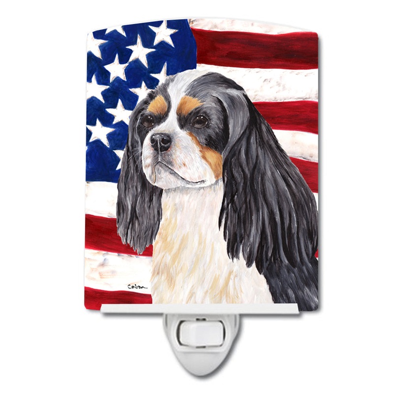 USA American Flag with Cavalier Spaniel Ceramic Night Light SC9114CNL