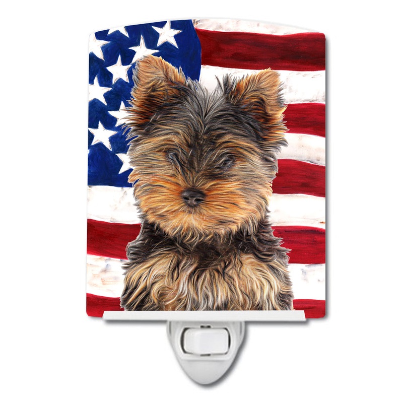 USA American Flag with Yorkie Puppy / Yorkshire Terrier Ceramic Night Light KJ1160CNL