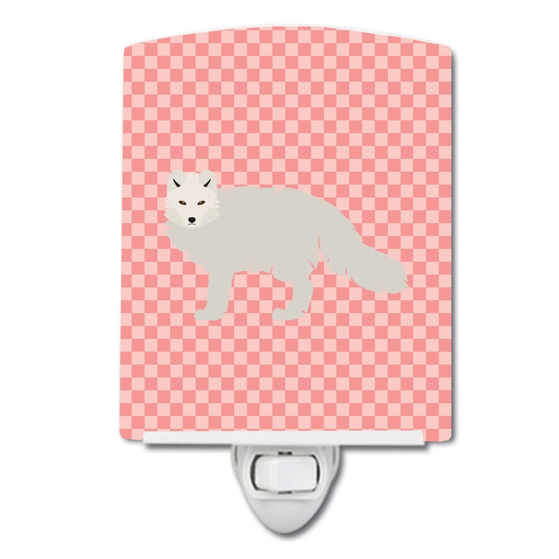 White Arctic Fox Pink Check Ceramic Night Light BB7877CNL