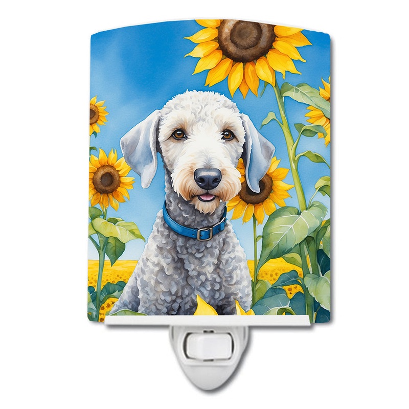 Bedlington Terrier in Sunflowers Ceramic Night Light