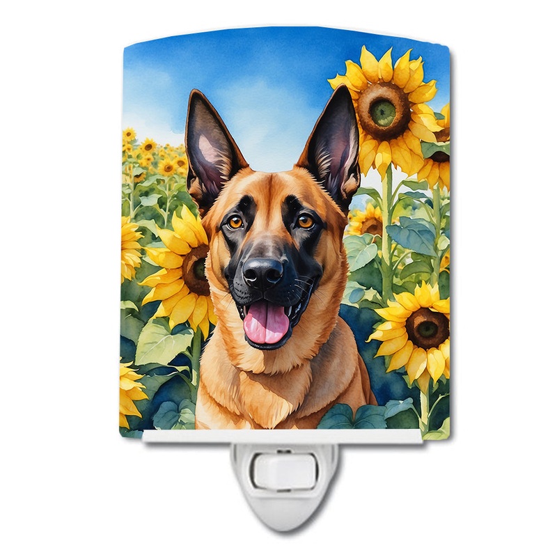 Belgian Malinois in Sunflowers Ceramic Night Light