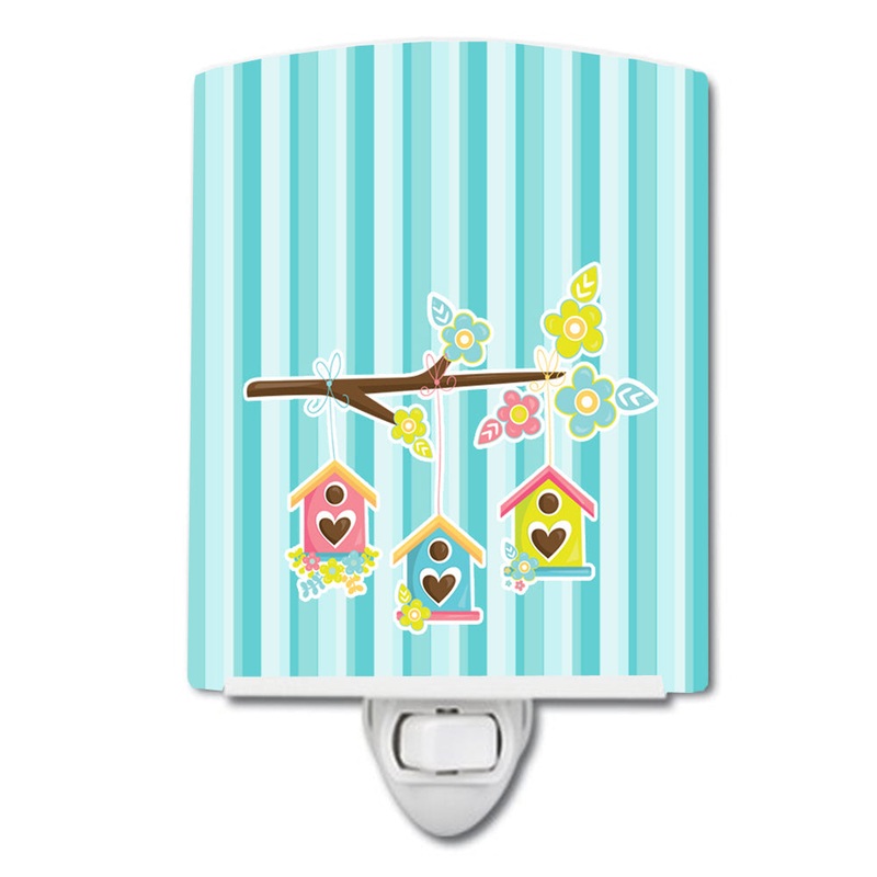 Birdhouses on Blue Stripes Ceramic Night Light BB7011CNL