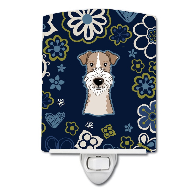 Blue Flowers Wire Haired Fox Terrier Ceramic Night Light BB5098CNL