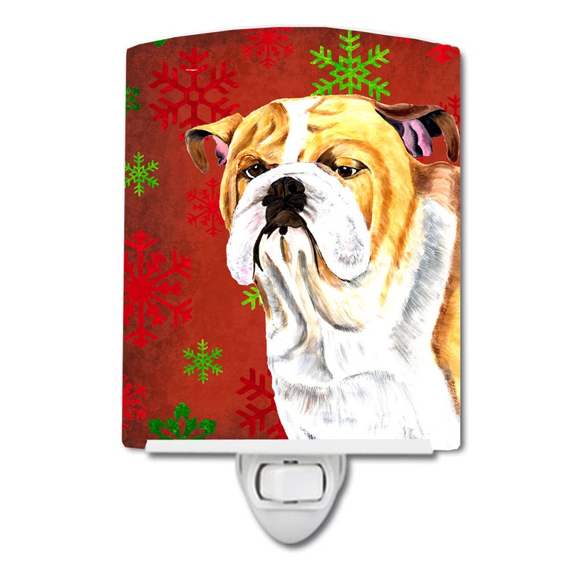 Bulldog English Red and Green Snowflakes Holiday Christmas Ceramic Night Light SC9414CNL