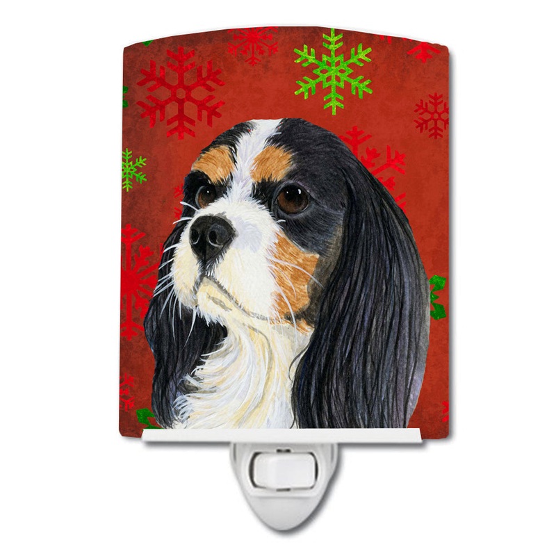 Cavalier Spaniel Red and Green Snowflakes Holiday Christmas Ceramic Night Light LH9324CNL