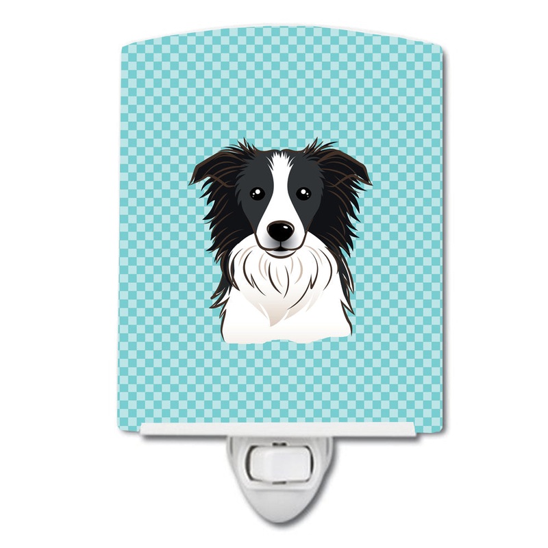 Checkerboard Blue Border Collie Ceramic Night Light BB1179CNL