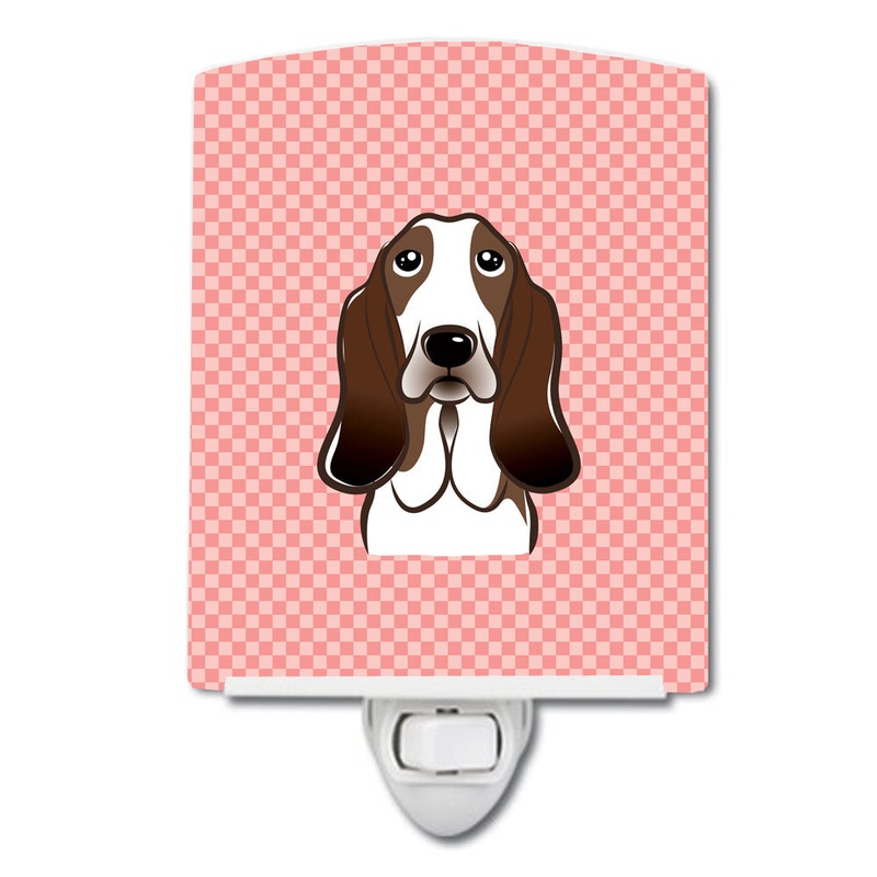 Checkerboard Pink Basset Hound Ceramic Night Light BB1243CNL