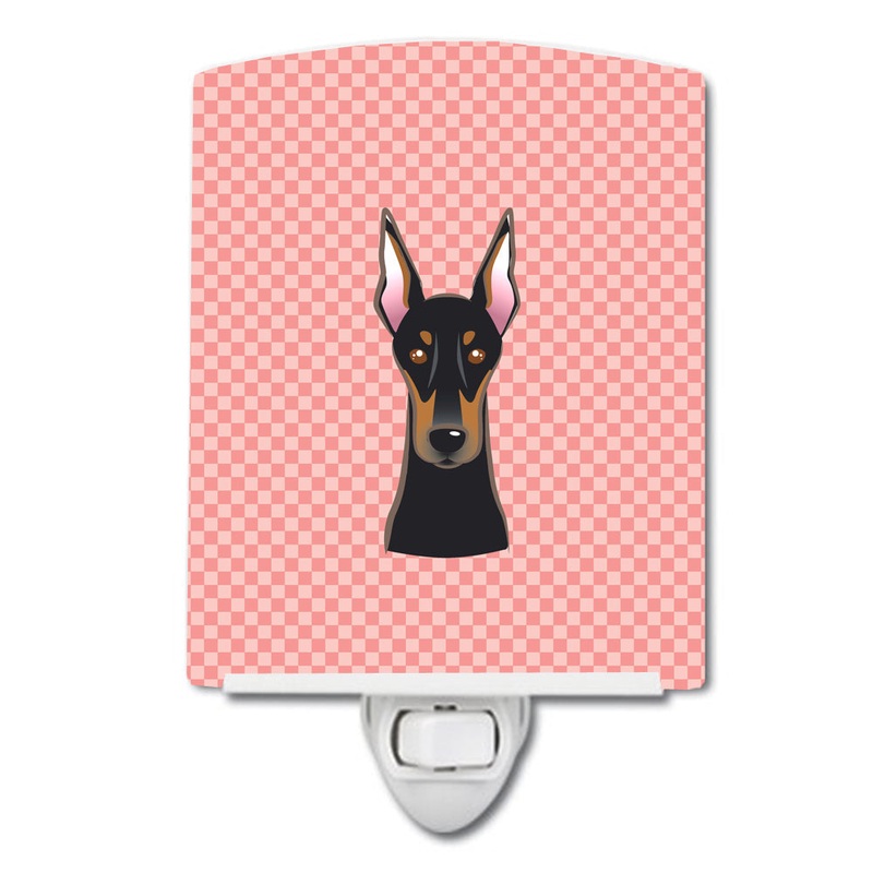 Checkerboard Pink Doberman Ceramic Night Light BB1245CNL
