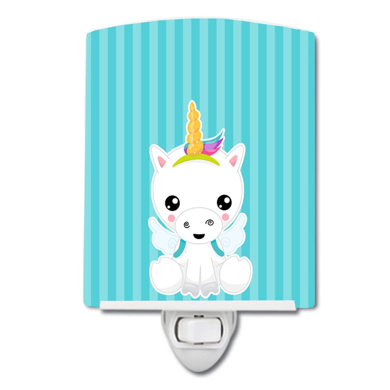 Unicorn on Blue Stripes Ceramic Night Light BB9141CNL