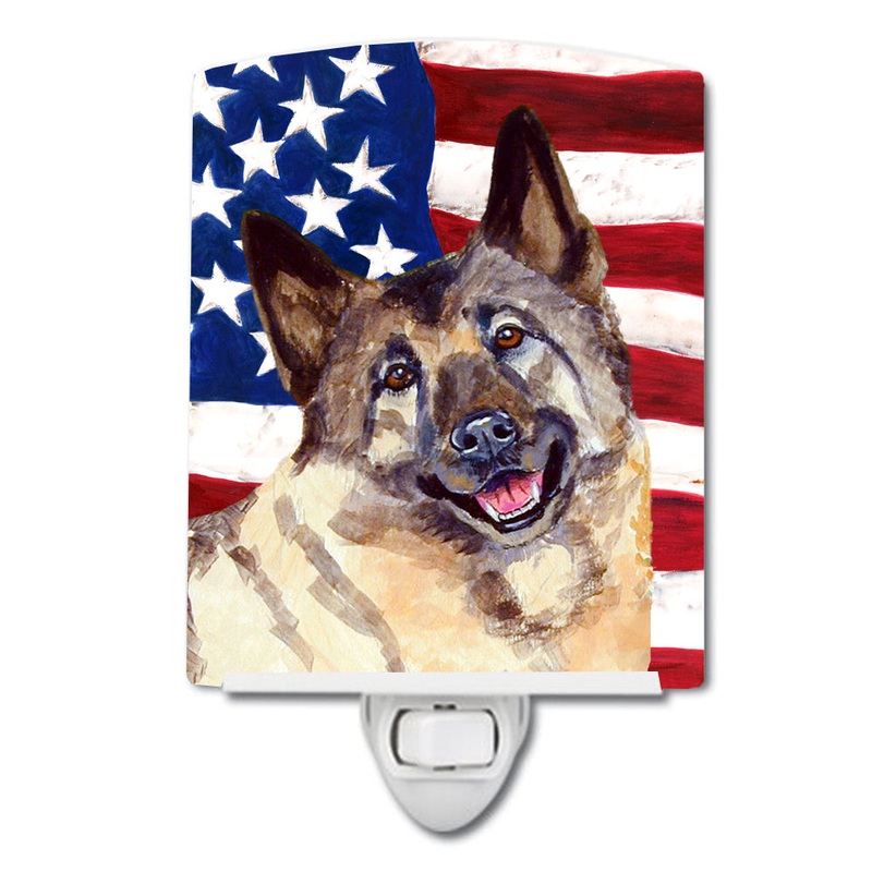 USA American Flag with Norwegian Elkhound Ceramic Night Light LH9037CNL