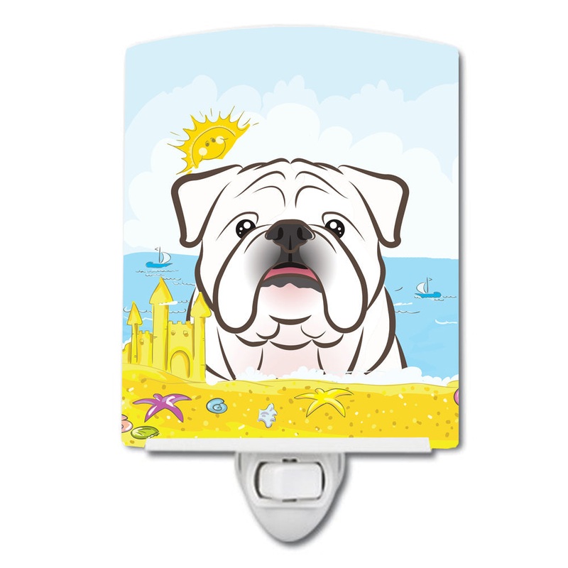 White English Bulldog  Summer Beach Ceramic Night Light BB2088CNL