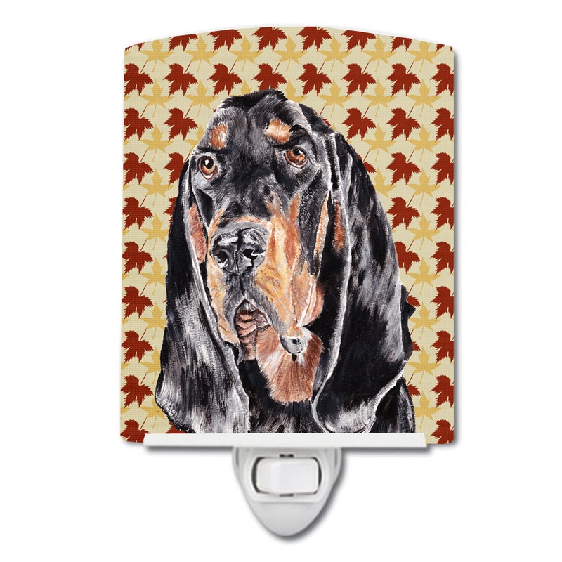 Black and Tan Coonhound Fall Leaves Ceramic Night Light SC9539CNL