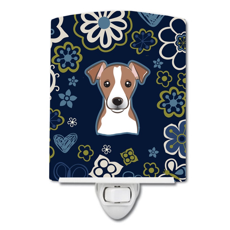 Blue Flowers Jack Russell Terrier Ceramic Night Light BB5111CNL