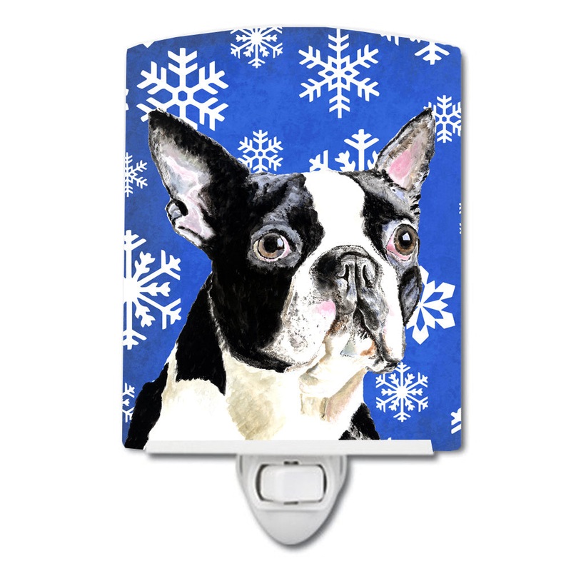 Boston Terrier Winter Snowflakes Holiday Ceramic Night Light SC9360CNL
