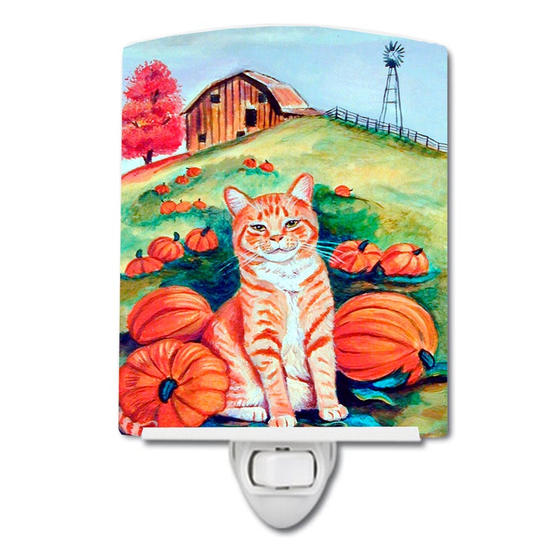 Tabby Cat in Pumpins Ceramic Night Light 7123CNL